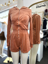 Load image into Gallery viewer, Sidney Black or Blush Casual Velour Romper Long Sleeve with Hoodie