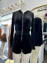 Load image into Gallery viewer, Sidney Black or Blush Casual Velour Romper Long Sleeve with Hoodie