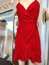 Load image into Gallery viewer, Victoria Red Ivory Polka Dot Wrap Short Dress