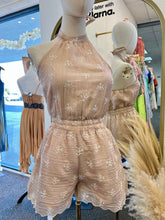 Load image into Gallery viewer, Vivienne Camel and Navy Blue Spring Floral Romper