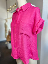 Load image into Gallery viewer, Clearance Samantha Fuchsia Fold Sleeve Button Down Top