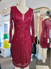 Load image into Gallery viewer, Selena Burgundy Or Black Sequence Short Dress