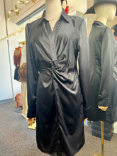 Load image into Gallery viewer, Itza Black Satin Long Sleeve Button Down Short Dress