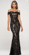 Load image into Gallery viewer, Roxanne Hunter or Black Off the Shoulder Sequins Dress with Adjustable Straps