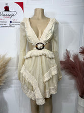 Load image into Gallery viewer, Marina Natural Cut Out Mesh Long Sleeve V Neck Short Dress