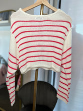 Load image into Gallery viewer, Leighton Coral Red or Navy Blue Striped Cropped Sweater