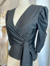 Load image into Gallery viewer, Leslie Surplice Self Tie Black Top