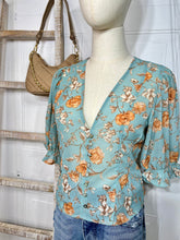 Load image into Gallery viewer, Clearance Clarissa Floral Chiffon V Neck Button Down Short Sleeve Top