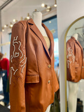Load image into Gallery viewer, Lauren Plus Size Vegan Leather Carmel Pear Detail Blazer