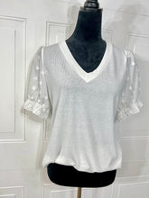 Load image into Gallery viewer, Alexa White Swiss dot short sleeve puff sleeve top stretchy