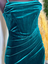 Load image into Gallery viewer, Jenny Hunter Green or Teal Velvet Spaghetti Strap Dress