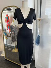Load image into Gallery viewer, Berenice Black Short Sleeve V Neck Dress w/ Side Cut Out
