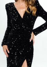 Load image into Gallery viewer, Gabriela Black Long Sleeve Sequence Dress
