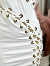 Load image into Gallery viewer, Denisse Ivory or Black Long Ribbed Lace Up Midi Dress