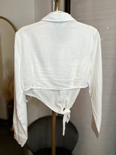 Load image into Gallery viewer, Alazne White or Denim Blue Button Up Front Tie Crop Top
