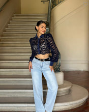 Load image into Gallery viewer, Lexy Navy or Copper Lae Cropped Button Up Collared Blouse