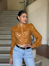 Load image into Gallery viewer, Lexy Navy or Copper Lae Cropped Button Up Collared Blouse