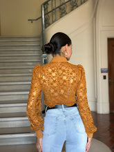 Load image into Gallery viewer, Lexy Navy or Copper Lae Cropped Button Up Collared Blouse