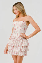 Load image into Gallery viewer, Yessenia White/Pink Strapless Corset Floral Midi Dress