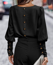 Load image into Gallery viewer, Bernadette Black Back Buttoned Crewneck Top