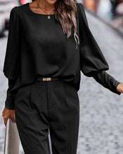 Load image into Gallery viewer, Bernadette Black Back Buttoned Crewneck Top