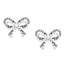 Load image into Gallery viewer, Pearl/Pewter Bow Fashion Post-Back Earrings