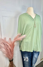 Load image into Gallery viewer, Corina Sage V-Neck High Low Top