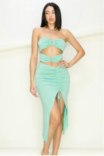 Load image into Gallery viewer, Clearance *Stephanie Mint Strapless Cut Out Body Con Midi Dress