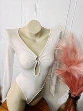 Load image into Gallery viewer, Brenda White Front Keyhole long Sleeve Bodysuit