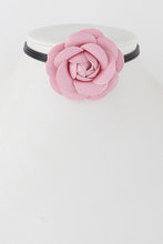 Load image into Gallery viewer, Penelope Pink or Silver Leather Rose Flower Wrap Choker Necklace