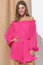 Load image into Gallery viewer, Felicia Black or Fuchsia Chiffon Pleated Ruffle Detail Romper