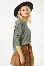 Load image into Gallery viewer, Karise Olive Foiled Off the Shoulder Boat neck Top.