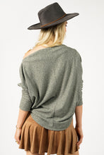 Load image into Gallery viewer, Karise Olive Foiled Off the Shoulder Boat neck Top.