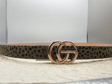 Load image into Gallery viewer, Fabiela Ivory, Sand, or Olive Green Leopard Print Belt with Gold Tone Buckle and Faux Leather Trim