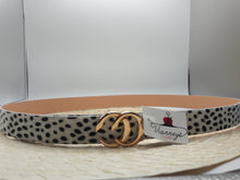 Load image into Gallery viewer, Fabiela Ivory, Sand, or Olive Green Leopard Print Belt with Gold Tone Buckle and Faux Leather Trim