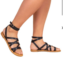 Load image into Gallery viewer, 'Aria' Black Sleek Vegan Leather Strappy Sandal