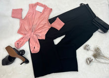Load image into Gallery viewer, *CLERANCCE* Penny Pink Smocked Short Sleeve Off the Shoulder Open Self Tie Crop Top