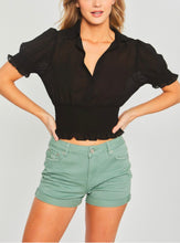 Load image into Gallery viewer, Cynthia Black and Cocoa Sheer Mocked Crop Tops