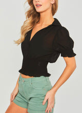 Load image into Gallery viewer, Cynthia Black and Cocoa Sheer Mocked Crop Tops