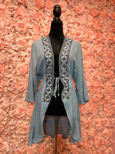 Load image into Gallery viewer, Clearance* Leilanie Natural, Pink, Light Blue Crotchet 3/4 Sleeve Cardigan