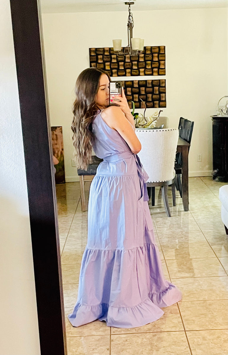 lilac tiered maxi dress Jessica Lilac Tiered Maxi Dress S/M / Lilac / 92%COTTON8%SPANDEX