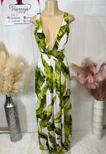 Load image into Gallery viewer, Bella Green &amp; White Tropical Leaf Print Dress