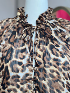Melissa Leopard Print Neck Tie Metallic Threading Blouse