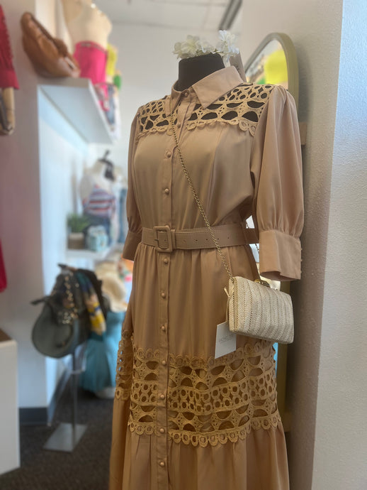 Camila Crotchet Belted Maxi Dress