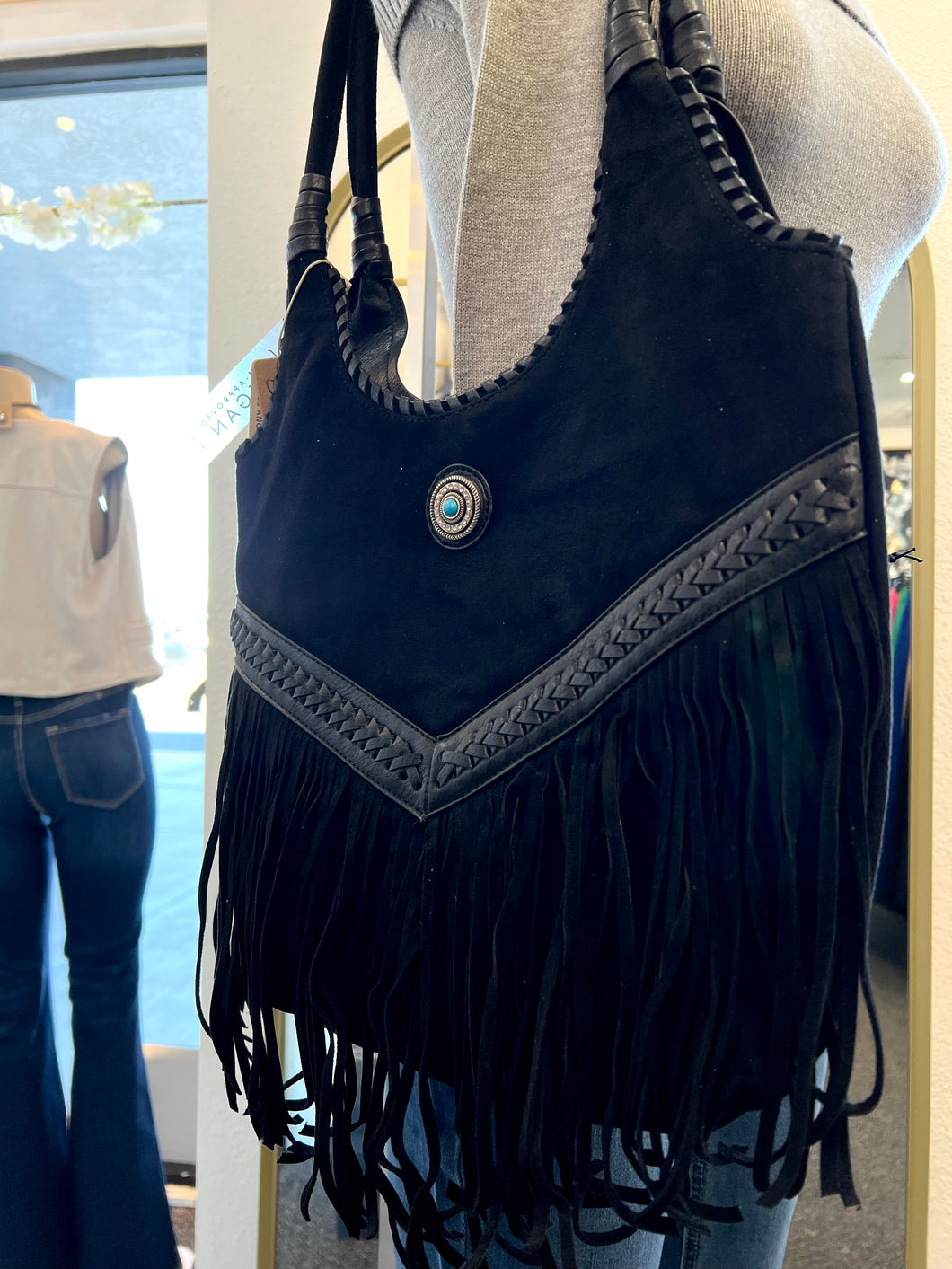 Savy Fringe Suede Brown or Black Handbag Tote