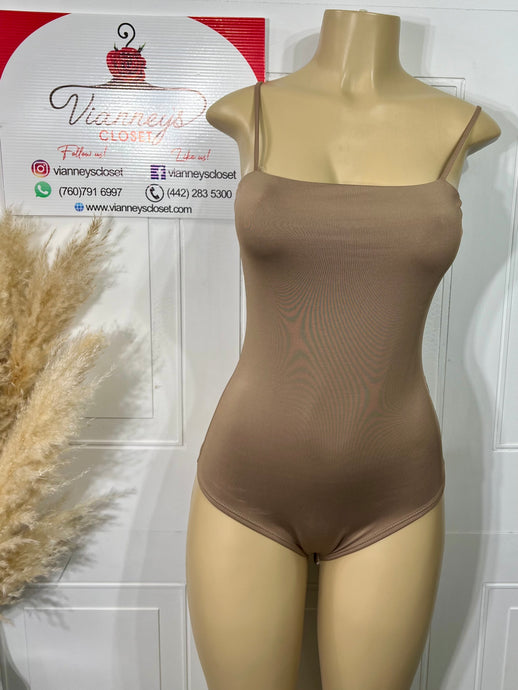 Leslye Beige Basic Spaghetti Strap Bodysuit