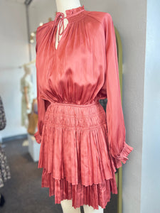 Misty Mauve Long Sleeve Elastic Waist Flowy Dress