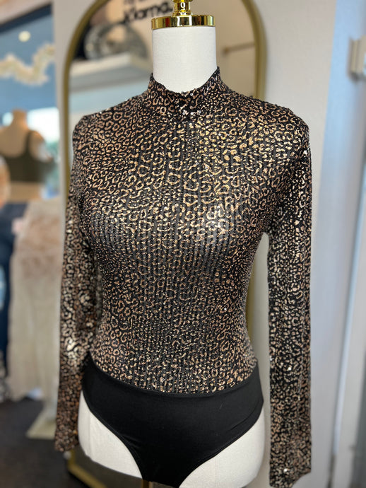 Paola Foil Leopard Print Bodysuit