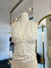 Load image into Gallery viewer, Camilah White and Black Polka Dot V-Lined Neck Halter Top