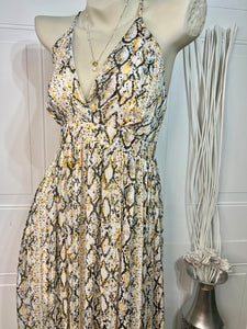 Donna Yellow, Gold, Black Snakeskin Maxi Dress